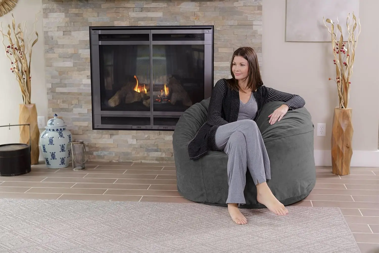 Bean Bag Chair: Giant 4' Memory Foam Furniture Bean Bag-Big Sofa with Soft Micro Fiber Cover-Grey Pebble