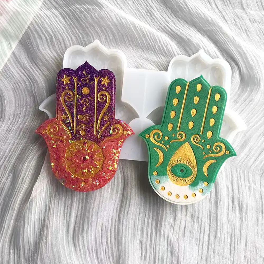 For Fun Fatima Lucky Hand Silicone Mold Hamasa Hand for Cement Incense Holder Tray Concrete Incense DIY Cement Bracket Mould silicone mold