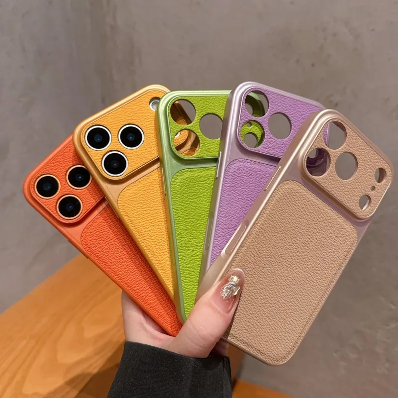 Premium Solid Leather Matte Shockproof Case with Large Camera Window Cover