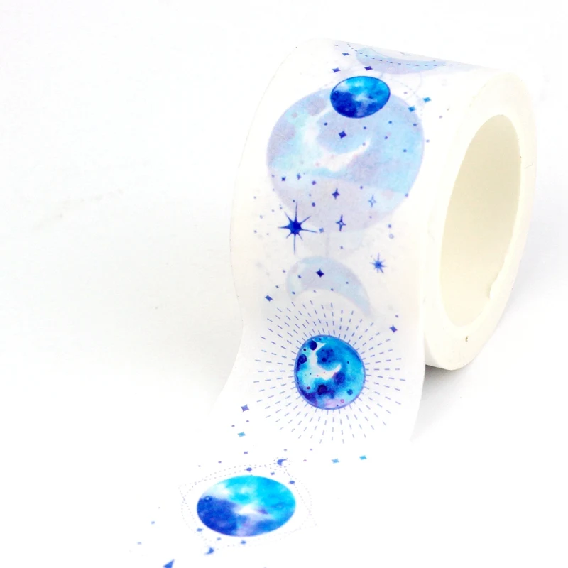 

2023 NEW 1X 10M Decorative Blue Moon Stars Planets Wide Washi Tape for Planner Adhesive Masking Tape Kawaii Papeleria