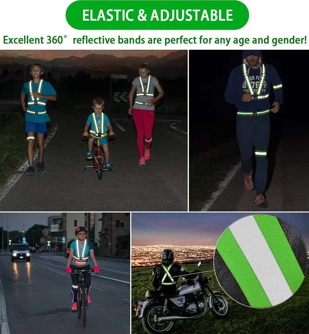 Reflective Safety Vest Reflective Straps Reflective Waist Belt 1 Set Adjustable Elastic Reflective Vest Reflective Glow Belt with 2Pack Reflector Armbands for Running Jogging Walking Cycling