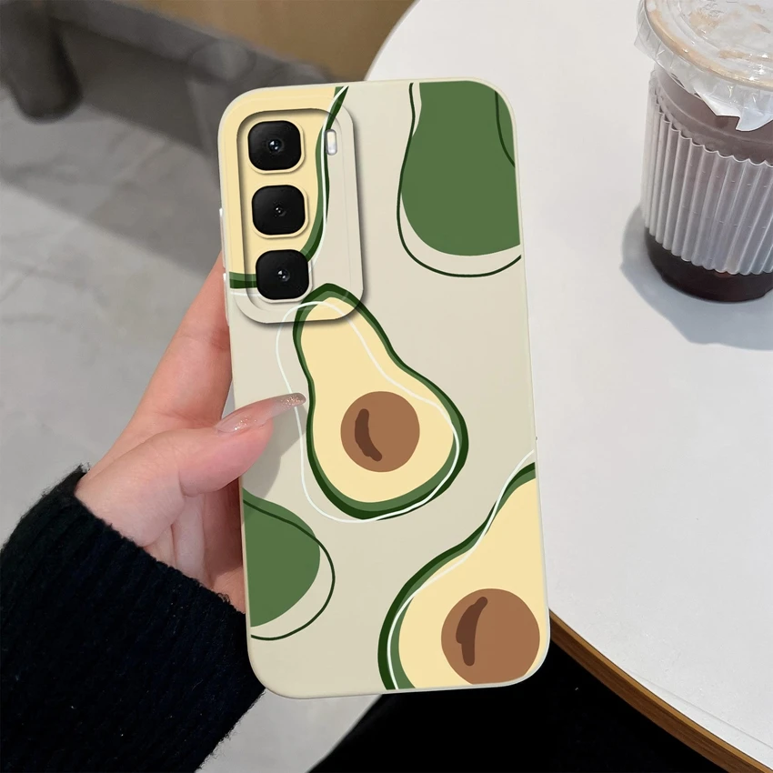 Cute Cartoon Avocado Pattern Slim Liquid Silicone Shockproof Protective Soft Back Phone Case