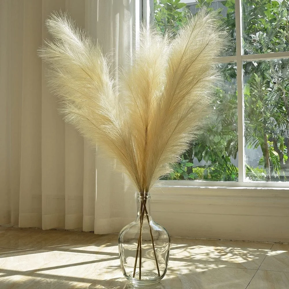 

Pack of 3 Total Length 43 Inches Artificial Fake Flower Faux Pampas Grass Extra Fluffy for Living Home and Wedding Decor