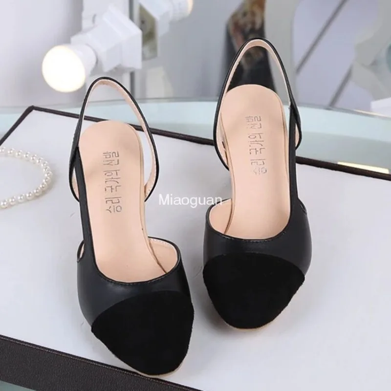 Comfortable Summer Women's Dress Shoes Mid Heel Square Head Fashion Wedding Rome Footwear Party Sandals Casual Round Head Black