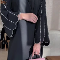 Abaya noir de luxe pour femmes musulmanes, Cardigan perlé en diamant, ouvert sur le devant, vêtements islamiques, dubaï, 2025 5