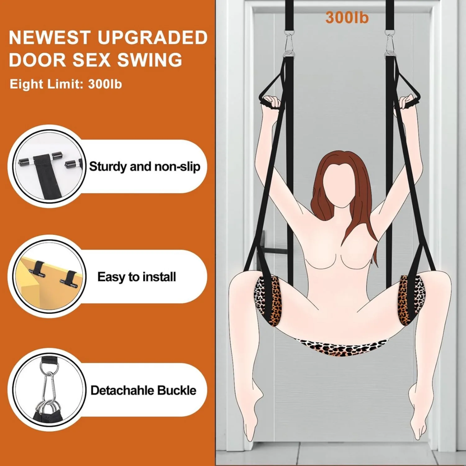 Door Sex Swing BDSM Leopard Padded Seat Hentai Sling Sex Game ACC Bondage Erotic Balance Sexy Toy for Couple Furniture