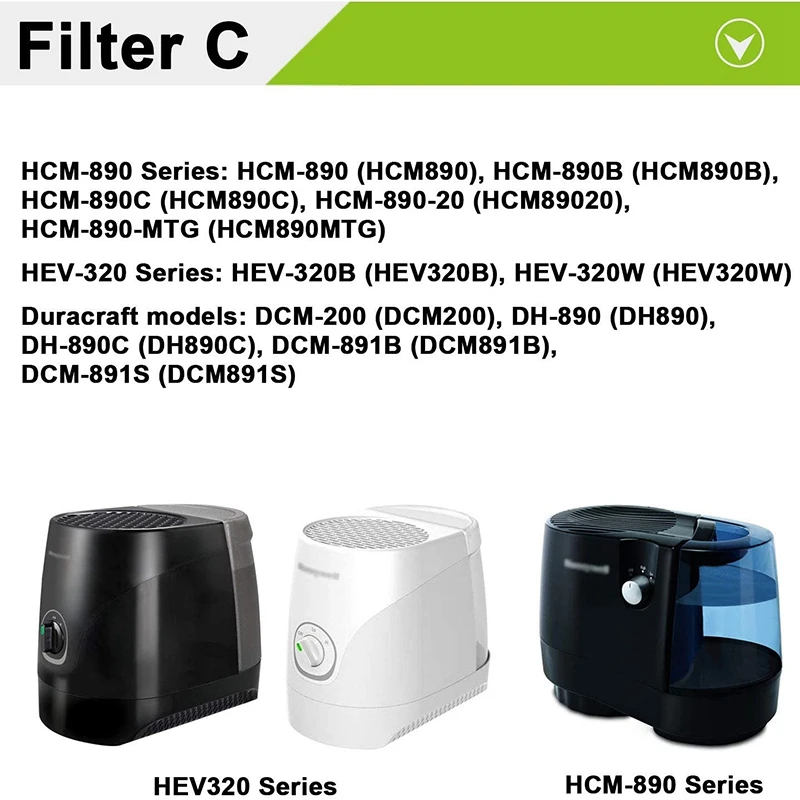 Фото 5 пакетов, впитывающие влагу фильтры для Honeywell HC-888, HC-888N, Filter C, разработанные для Honeywell HCM-890 №5