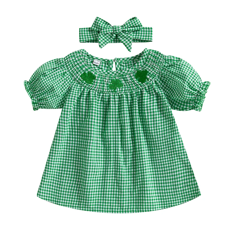 Baby Girl Shamrock Smocked Dress 1
