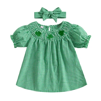 Baby Girl Shamrock Smocked Dress 1