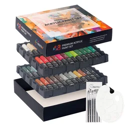 Acrylic Paint Set, 48 Rich Paint Colors, with 6 Art Brushes, Paint Palette - Quick Dry Paints for Hobby Painters Kids Painting