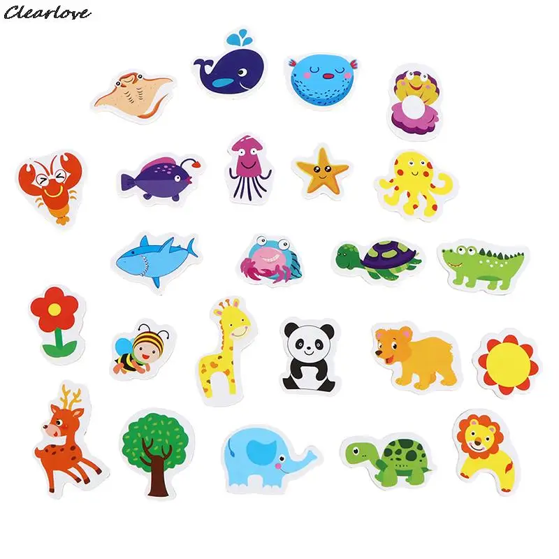 12Pcs colorful Fridge Magnet Creative Cartoon 3D Stickers Toys Mix Ocean Animals Wooden