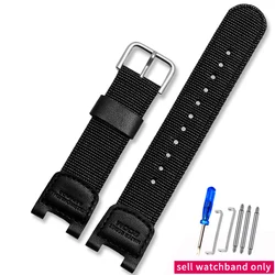 Premium Leather Nylon Watch Strap - Durable Replacement Watchband Accessories - 24X12mm (Black - Steel - K7)