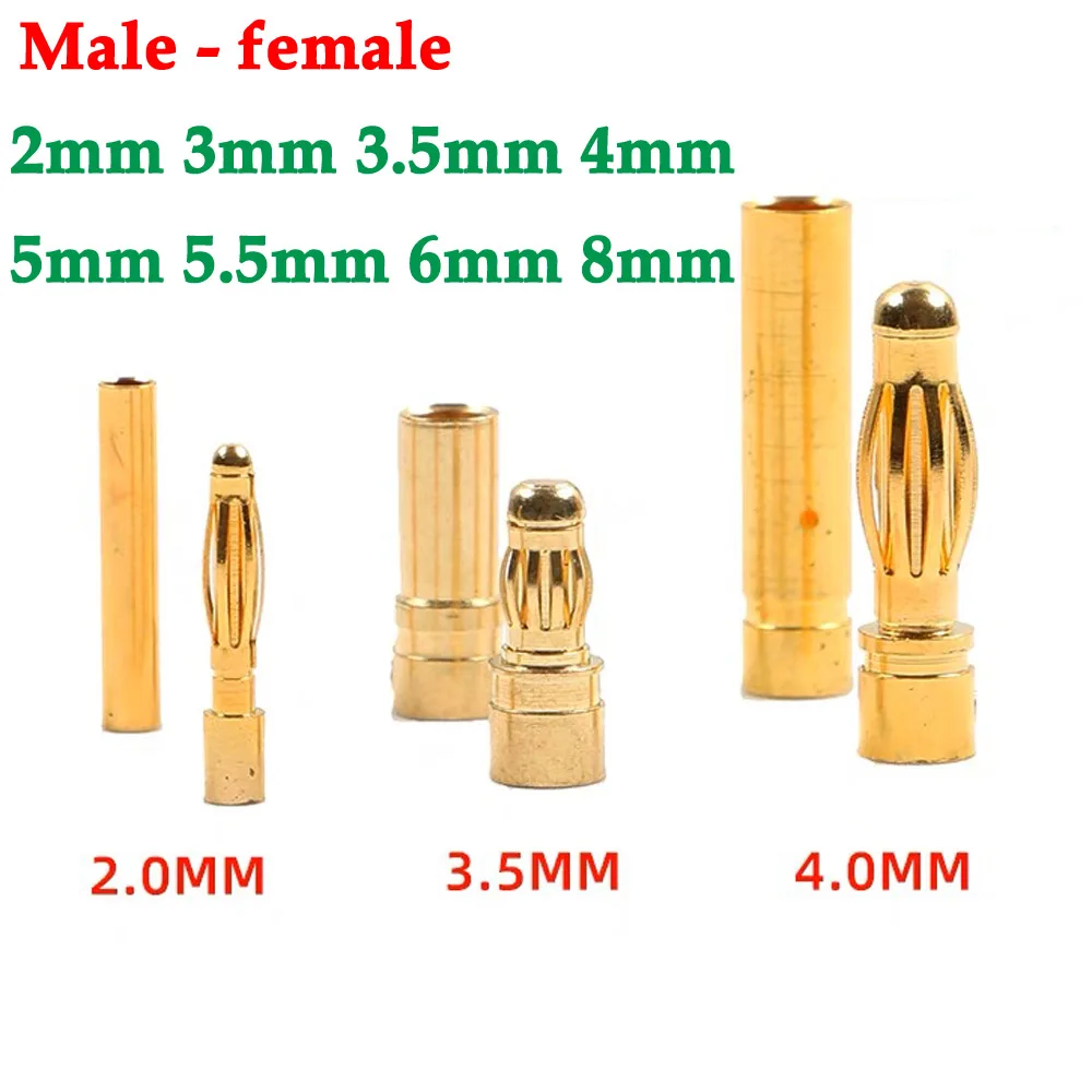 5 Paia Connettori EC8 A Banana Maschio/Femmina – 8mm Placcati Oro – Per Batterie Lipo RC