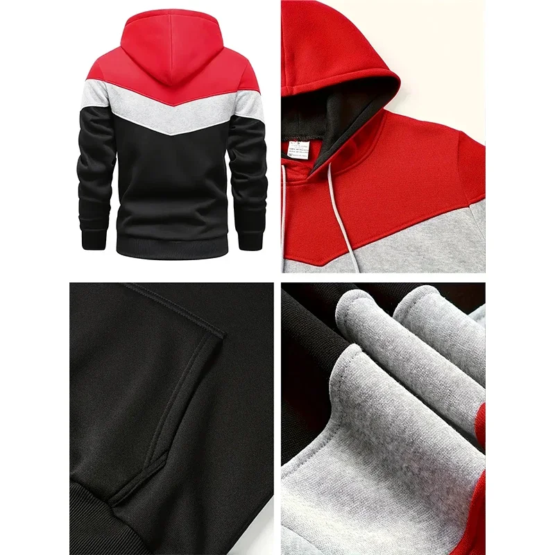 Men's Tricolor Striped Hoodies and Sweatpants Autumn Winter Sportswear