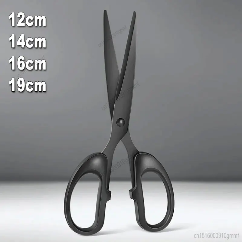 12cm 14cm 16cm 19cm Pure Black Stainless Steel Scissors DIY Paper Craft Art Cutting Tool Office School Stationery Cutter Shears