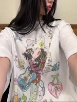 Cute Cartoon Anime Girl Loose ort Sve T-irt Korean Sle round Ne Top Women's Summer Cotton Print Casual Tee
