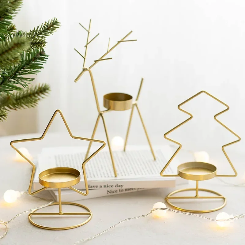 Christmas Decor for Home Iron Xmas Tree Creative tiny spot Metal Candle Holder Candlestick Table Decoration Ornaments