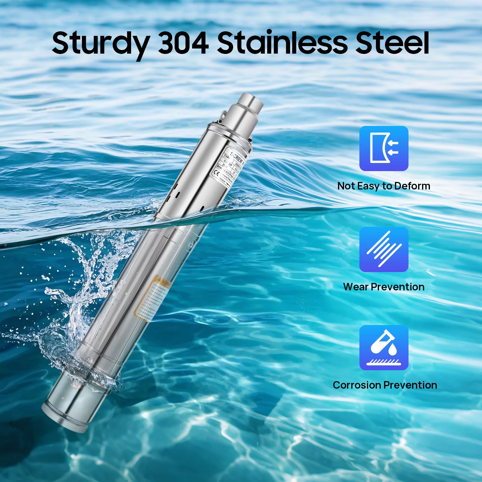 220V 250W/500W Submersible Deep Well Pump Screw Pump Sand Compatible Stainless Steel Garden Farm Pump For Supplying Water