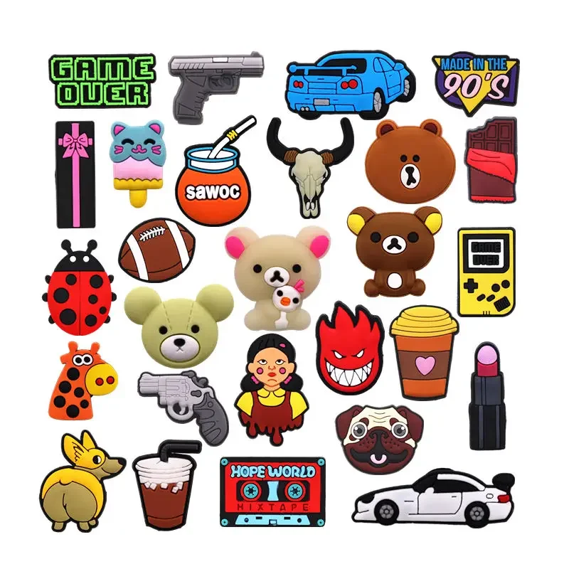 

1pcs Cartoon Anime Shoe Charms Croc Jeans Magic Clogs Decoration Buckle Cool Car Garden Sandals Accessories Kids Gifts Wholesale