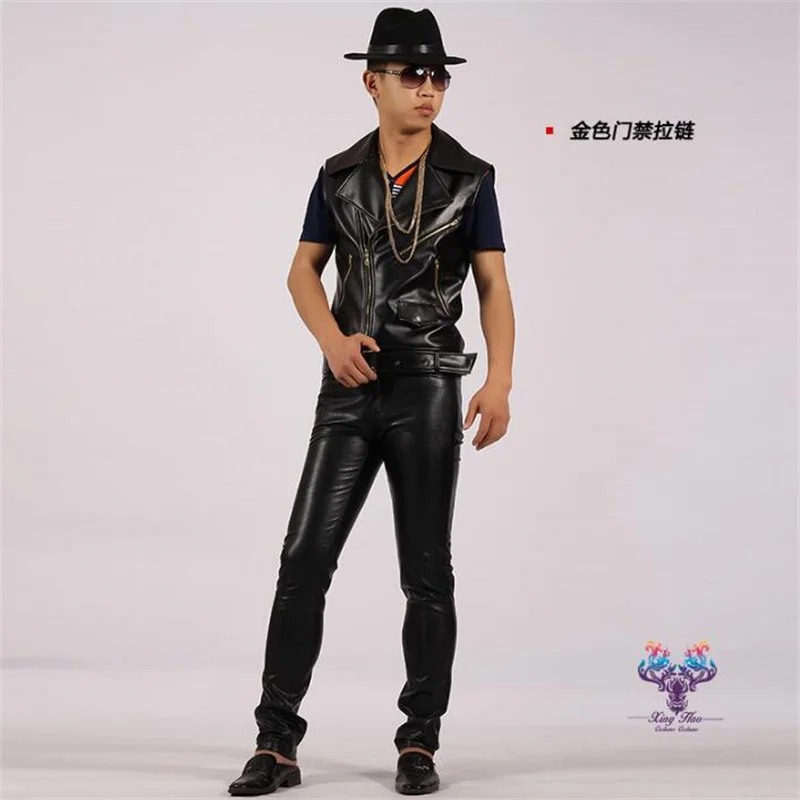 ノベルティ夏スタイル人格スリム高品質男性斜めジッパーノースリーブベスト男性ロックシンガーダンスファッション黒 Aliexpress メンズ服