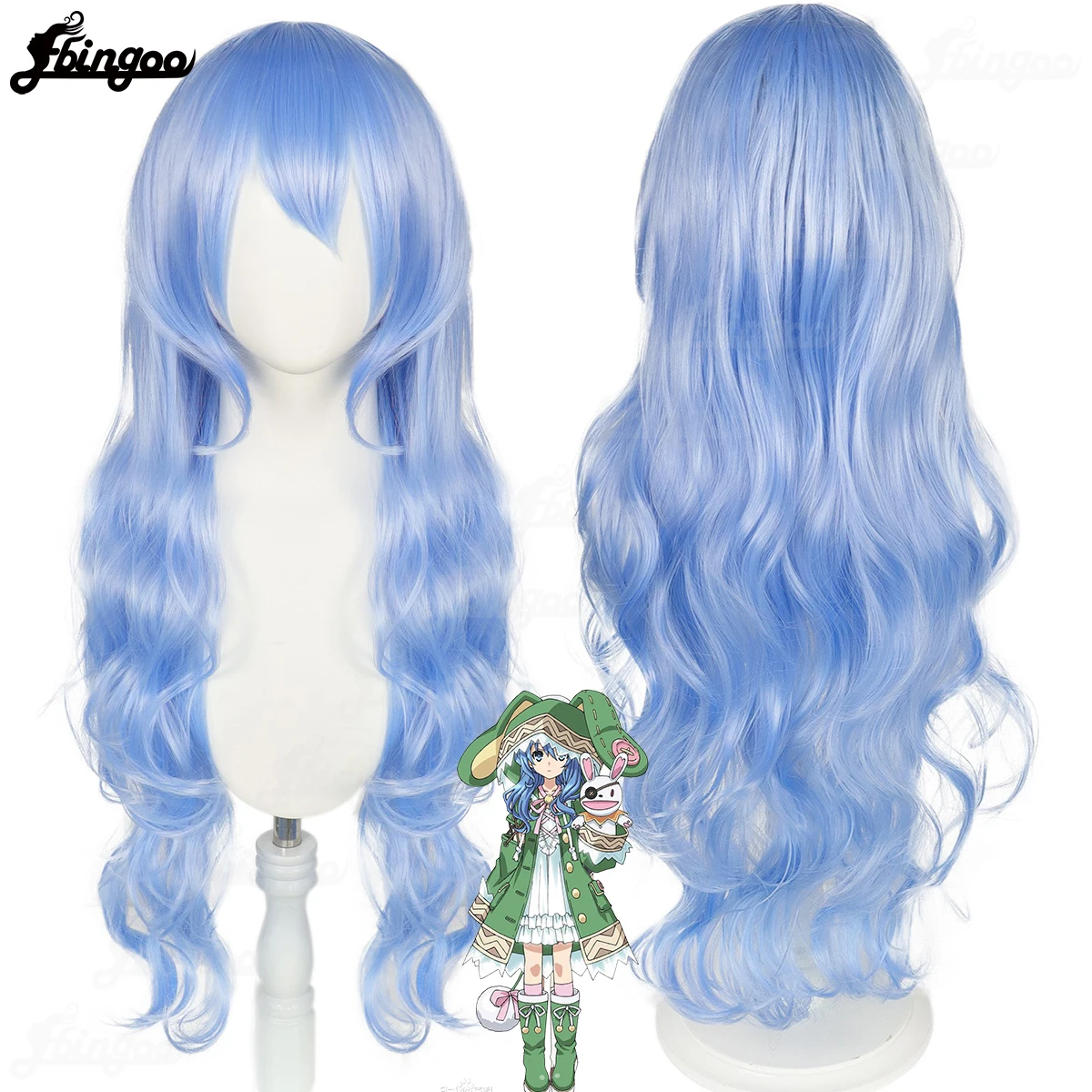 Ebingoo Synthetic DATE A LIVE Himekawa Yoshino Cosplay Wigs Role Play 83cm Long Blue Curly Wavy Heat Resistant Fiber Hair Wigs