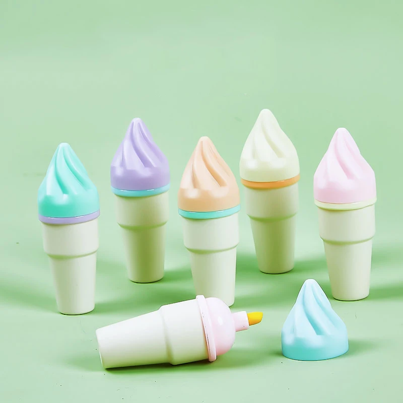 어린이 및 학생용 귀여운 슈가 콘 하이라이터 펜, 문구류 회계 펜, 아이스크림 미니 하이라이터 펜, 6 개