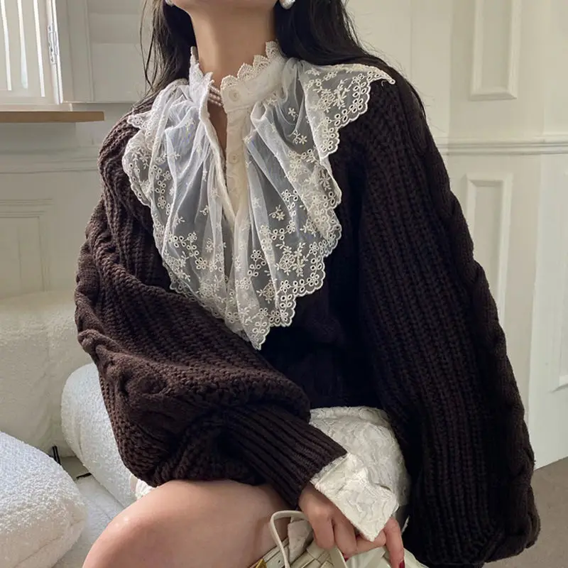 Sweater Women 2023 Autumn Winter Euro-America Style LOOSE O-Neck Vintage Full Loose Women Sweater Girls Knitted Sweater