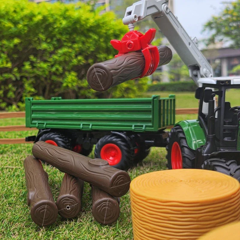 Farmer Harvester Car Model Tractor Trucks Farm Fence Scene Series Simulation Cow Horse Animal Figures Miniature Cute Kid Toy