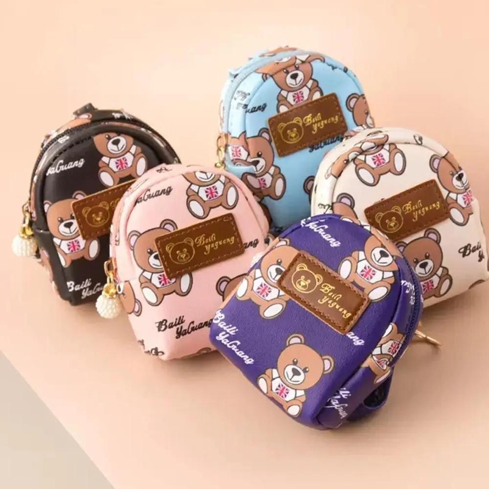 Kawaii Cartoon Bear Small Bag Women PU Leather Coin Purses Wallet Korean Fashion Girls Coin Card Holder Pendant Decoration