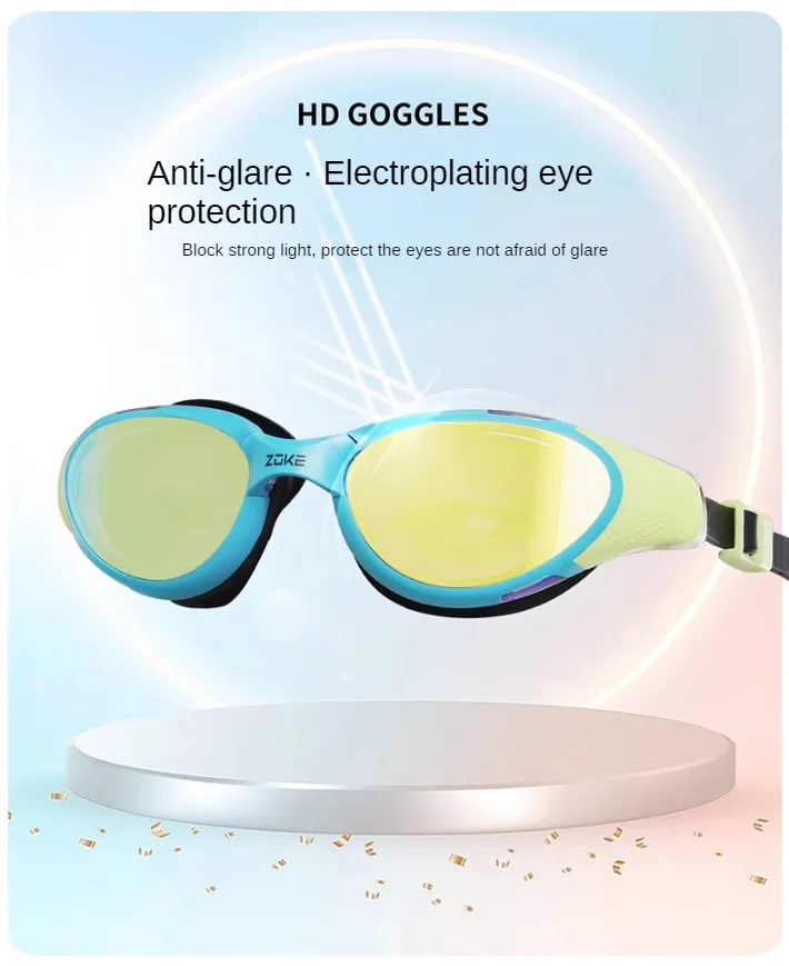 ZOKE Hd Large Frame Lens Swimming Goggles Electroplating Anti-Fog Anti-Glare Training for Adults and Teenagers