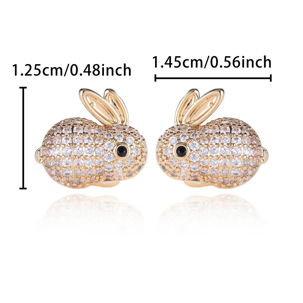 Cute Small Rabbit White Zircon Full Stone Stud Earrings For Women Vintage Gold Color Wedding Earring Valentine Jewelry Gifts