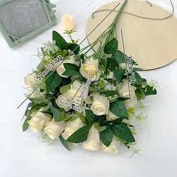 Silk Rose Artificial Flower Bouquet for Weddings and Events - 52cm Elegant Floral Arrangement and Home Decor Accessory (White)