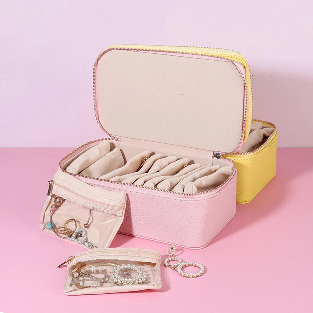 PU Leather Jewelry Storage Box with 12 Pouches Travel Necklace Earrings Ring Jewelry Zipper Organizer Display Case Dustproof