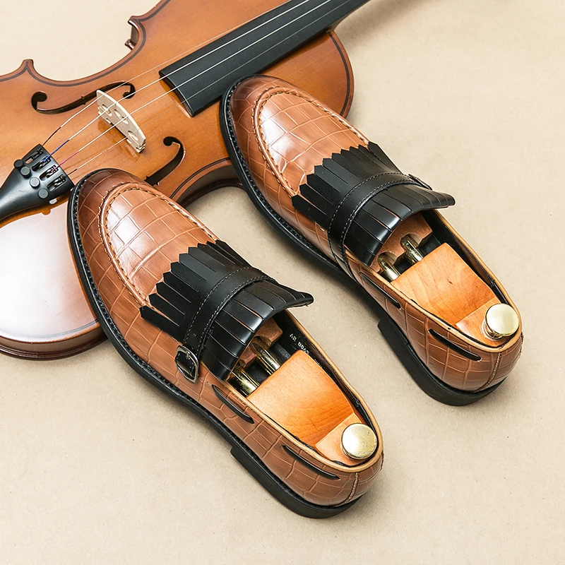 Men Fashion Formal Shoes Green Brown Casual Outdoor Comfortable Lefu Shoes European Station Business Social Shoes Men Shoes