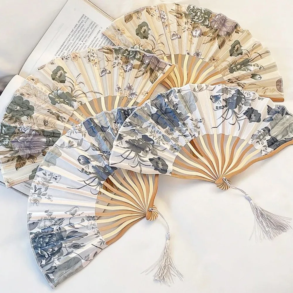 

Folding Fan Wooden Shank Classical Dance Fan High Quality Tassel Elegent Female Fan Home Decoration