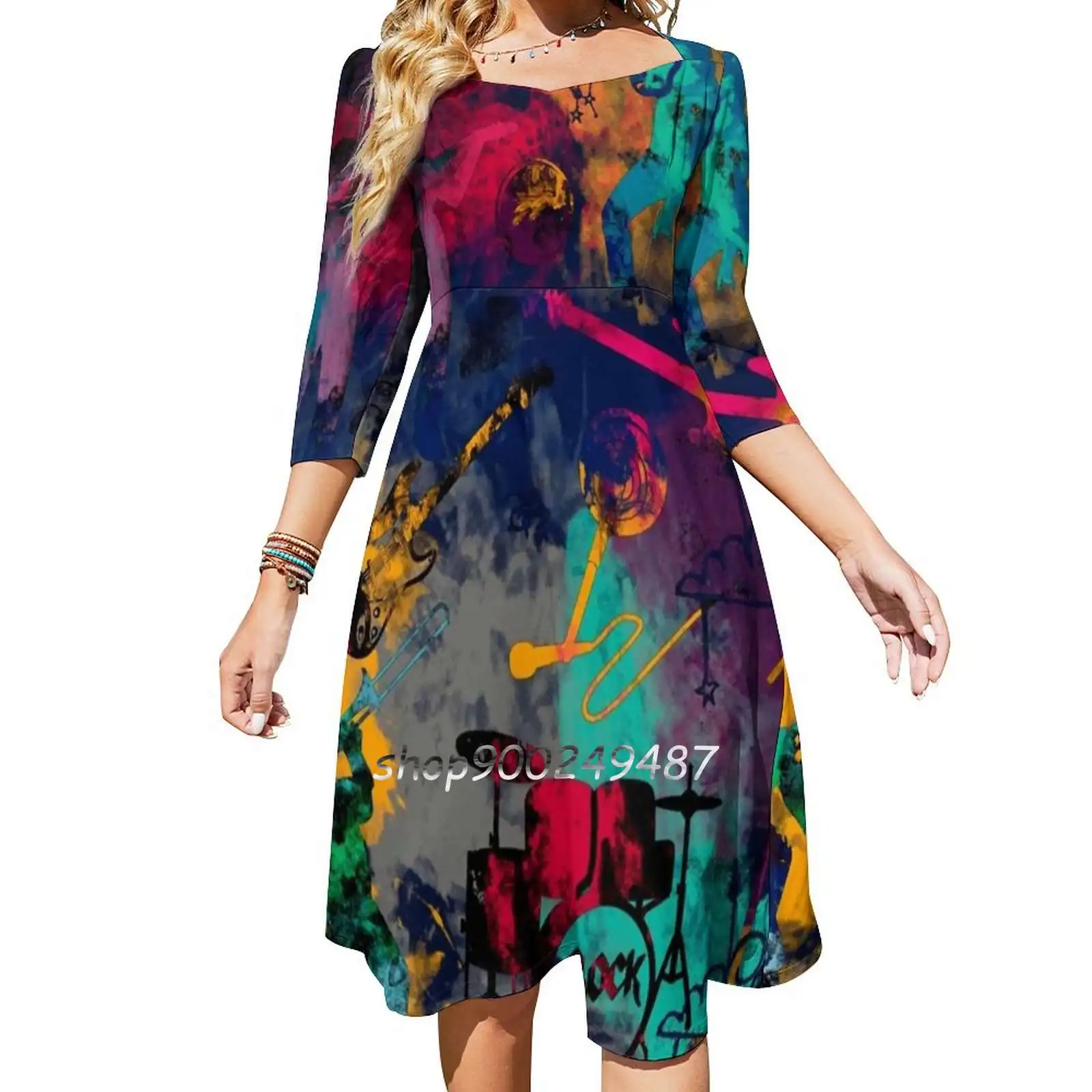 Rock Band Evening Party Dresses Midi Sexy Dress Female Sweet One Piece Dress Korean Music Band Cool Grunge Funny Album Indie