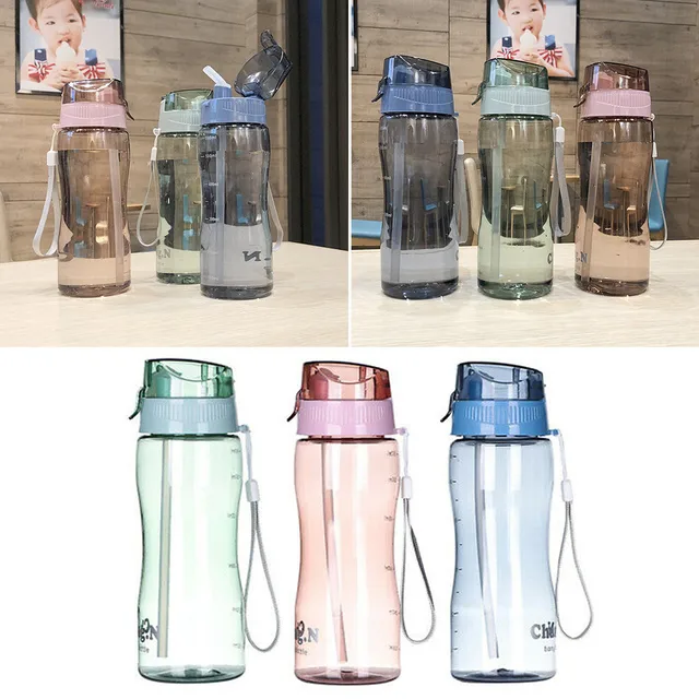 Plastic Straw Water Bottles, Clear Sports Water Bottles