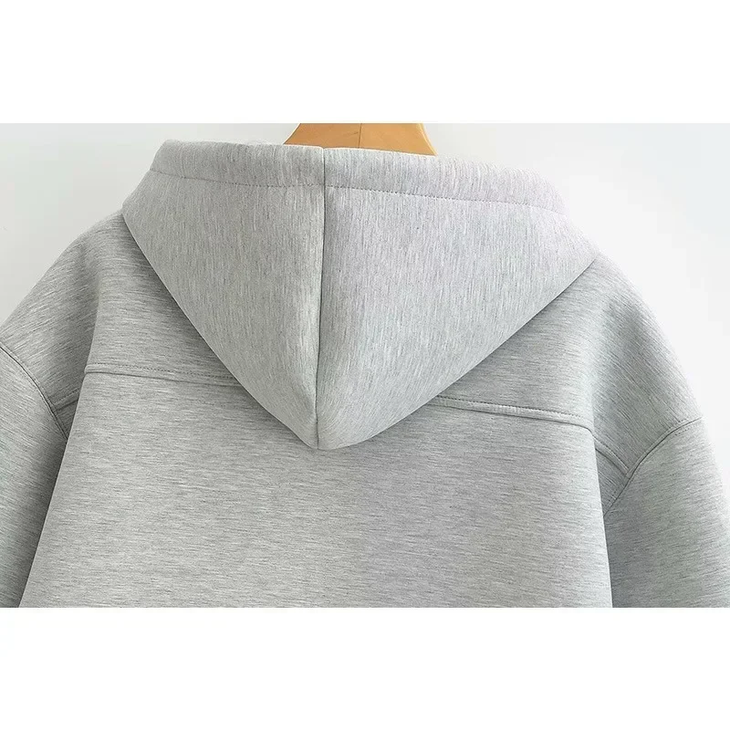 Gray Jacket With Hat Autumn Winter Woman Loose Casual Outerwear Coat Tops Women Long Sleeve Big Pocket Zipper Jacket Coat