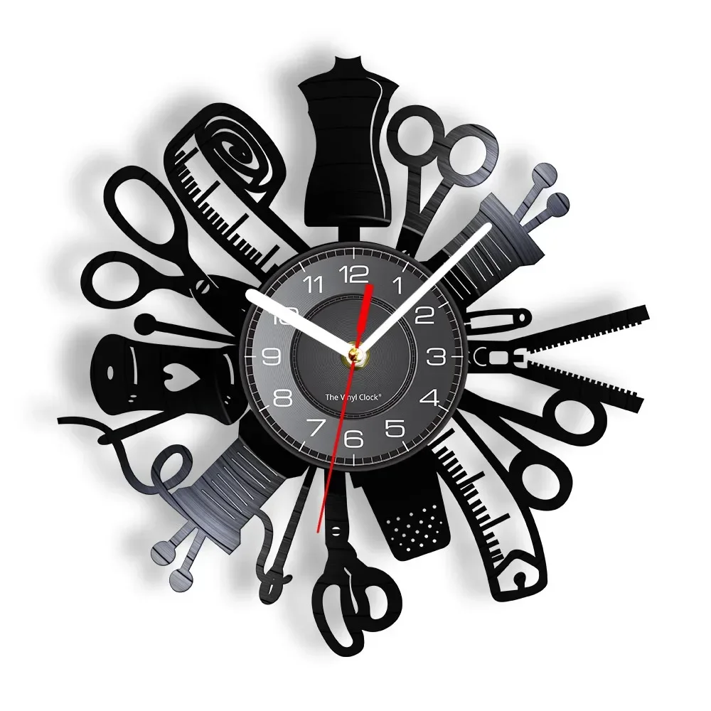 Sewing Machine Quilting Tools Vinyl Record Wall Clock Tailor Seamstress Sign Modern Hanging Decor Timepiece Led Watch Light,digital wall clock