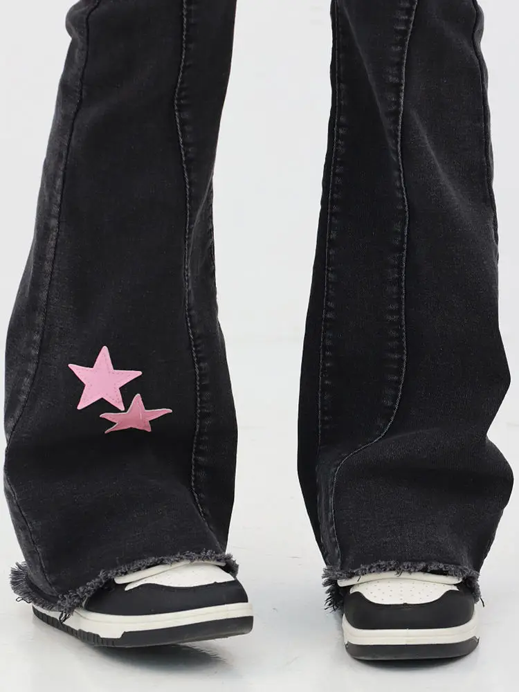 

Женские расклешенные джинсы в американском стиле ретро с завышенной талией, модель Y2K на весну и осень, уличная одежда, брюки тела в форме звезды