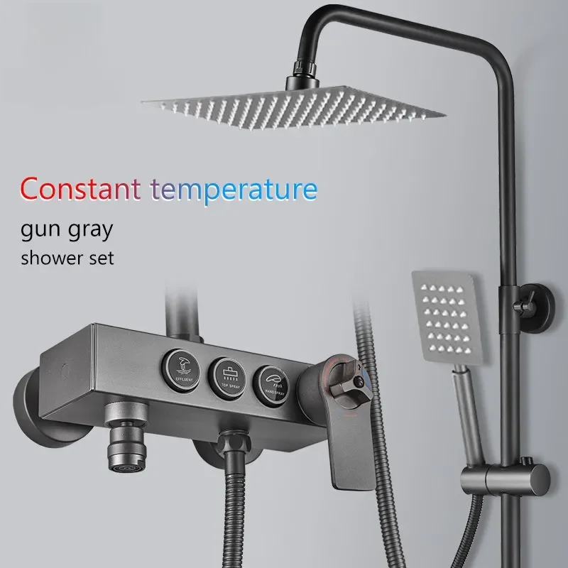 

Stainless Steel Bathroom Home Constant Temperature Shower Set Black\Gun Grey Pressurized Head Bath