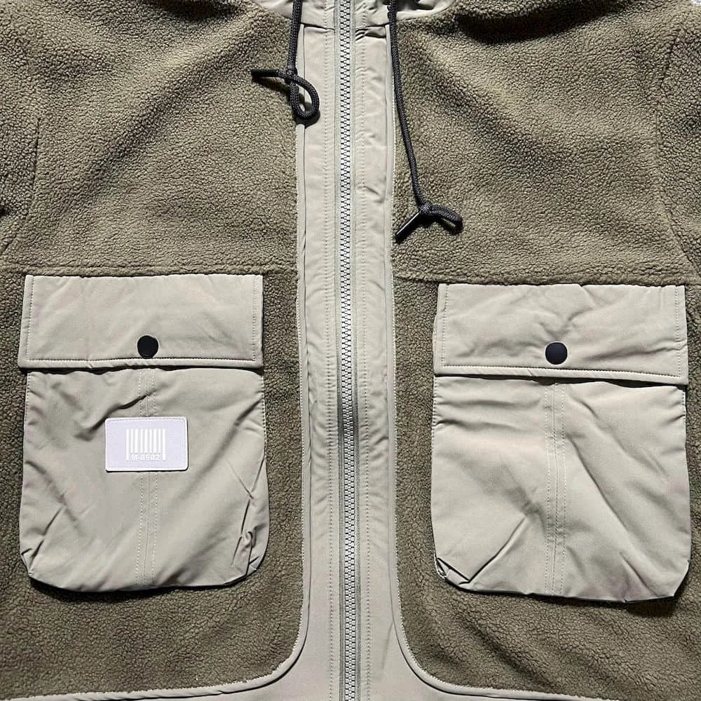 Description Picture 4 of itemPolar Fleece Patchwork Coat Japan Style Cargo Spliced Thick Parkas Workwear Large Pocket Padded Coat Winter Oversized Hooded Top