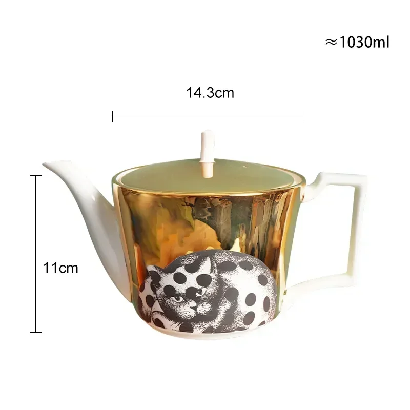 

Porcelain Saucer Creative China Teapot Sun Coffeware Coffee Bone Cup Mug Luxury Gold Tableware Set Leopard Tea And Water Cat