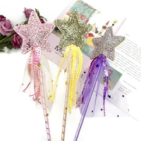 Children Five Point Stars Wand with Tassels Ribbon Halloween Princess Magic Accessory with Glitter Star Great for Themed Parties 2