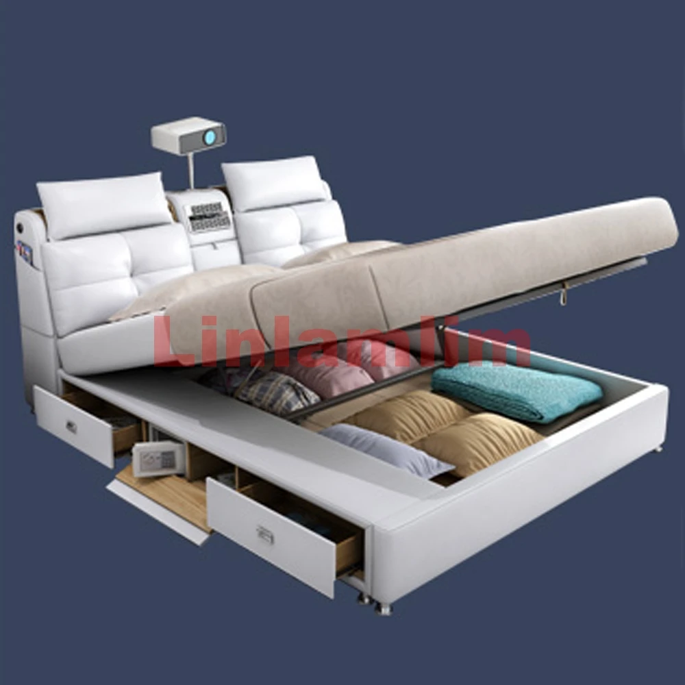 Linlamlim Multifunctional Ultimate Camas Tech Smart Bed Tatami Camera Massage Lit with Bluetooth,Speaker,Projector,Air Purifier