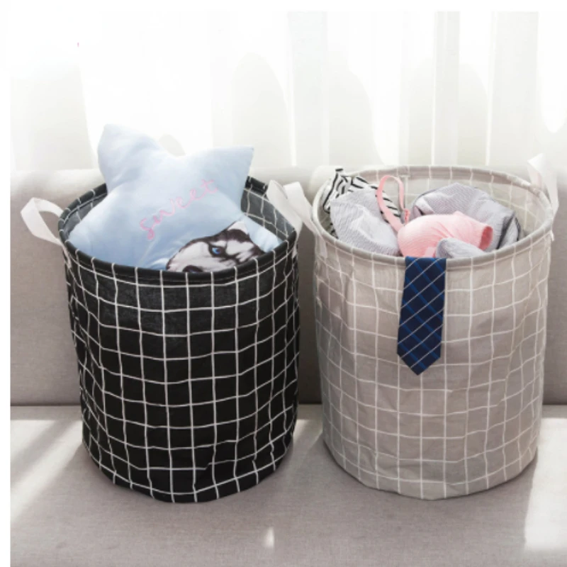 Cotton Linen Dirty Laundry Basket Foldable Round Waterproof Organizer Bucket Clothing Children Toy Large Capacity Storage Home
