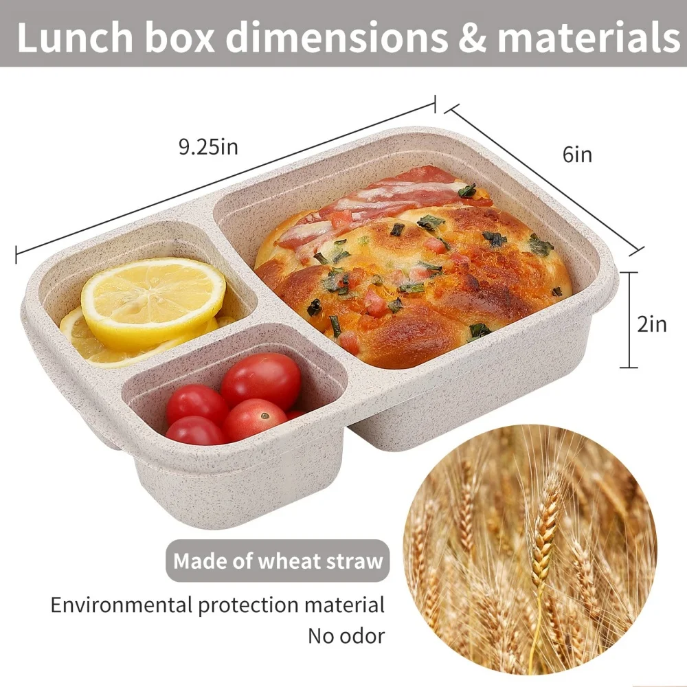 Bento Lunch Box Set 3 Compartment Food Storage Containers Wheat Straw Meal Prep Lunch Box Plastic Food Storage Container - 5