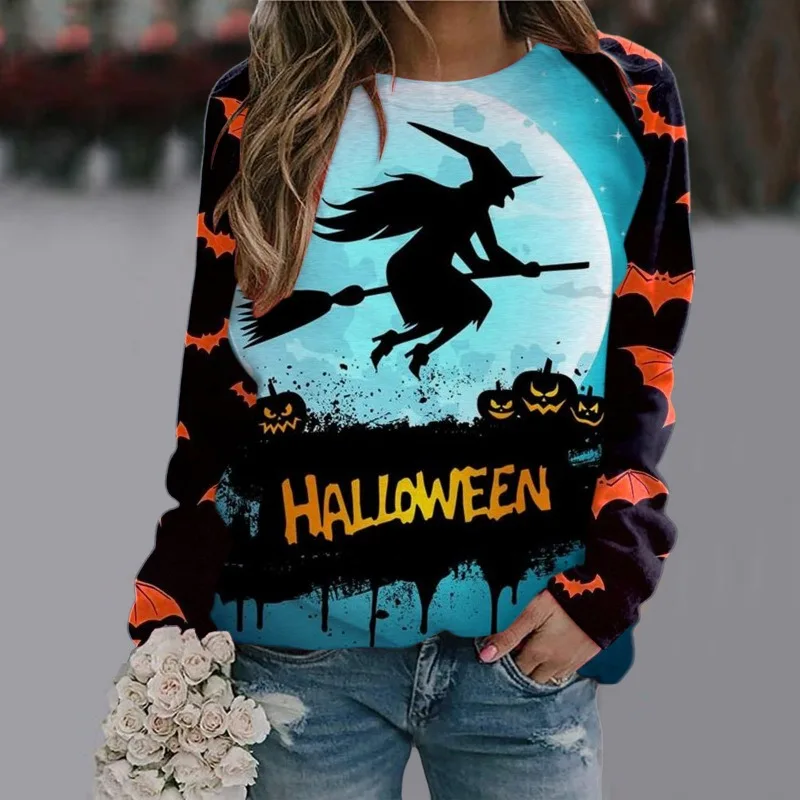 Spring/autumn Women's Pullover Halloween Printed Gradient Lantern Animal Long Sleep T-shirt Hoodies Loose Fashion Casual Tops