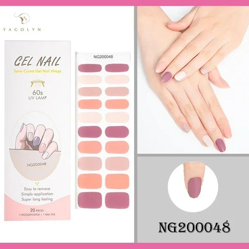 16/20/22Tips Semi-Cured Gel Nail Patch Adhesive Sliders Long Lasting Full Gel Nail Stickers DIY Manicure Harden In UV Lamp Need 2