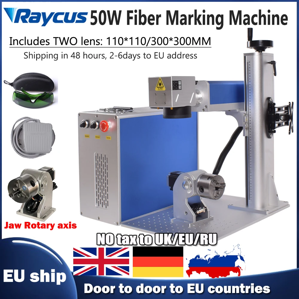 

NEW Raycus 50W QB Fiber Laser machine 110*110mm+300*300mm Metal Marking Printer Machine JCZ board Rotary axis EZCAD2 software